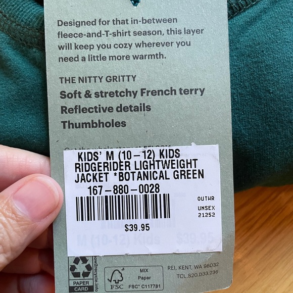 NWT REI Ridgerider Hoodie for Boys Green or Blue - Picture 5 of 11